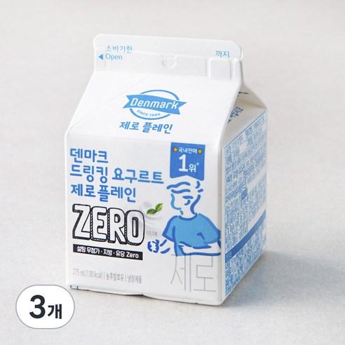 덴마크 드링킹 요구르트 제로 플레인, 275ml, 1개입, 3개
