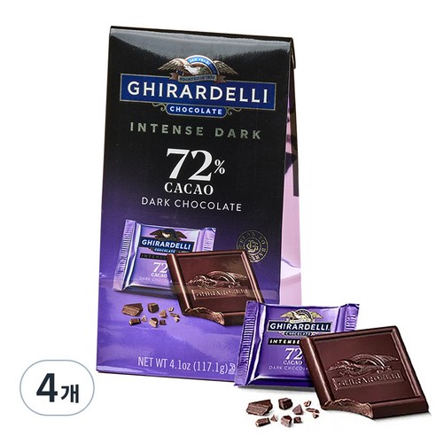 기라델리 인텐스 다크 72% 카카오 초콜릿 스퀘어백, 117.1g, 4개