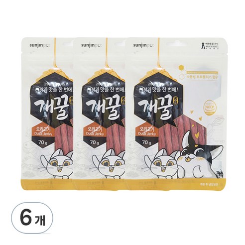 에이치디씨 개꿀 프로폴리스져키 강아지간식 70g, 오리고기, 6개