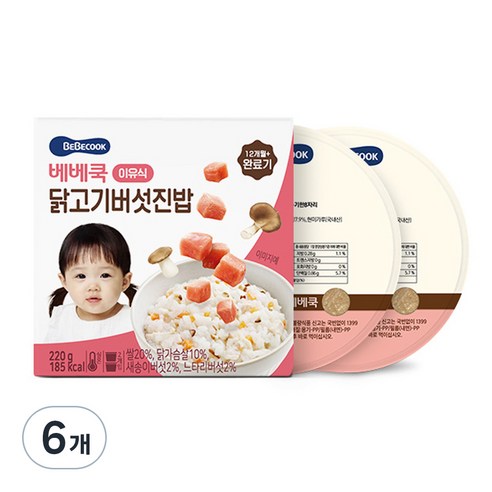 베베쿡 완료기 닭고기버섯진밥 실온이유식 2p, 혼합맛(닭고기/버섯), 220g, 6개