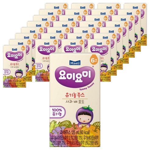 요미요미 주스, 3가지 혼합맛(사과/배/포도), 125ml, 72개