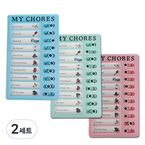 마다꾸미 스케줄 체크리스트 플래너 보드판 3종, 블루, 그린, 핑크(보드판), 랜덤발송(파우치), 2세트
