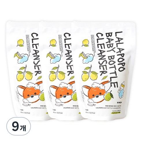 케이맘 랄라포포 유아용 젖병식기세정제 거품형 리필 쿨라임향, 400ml, 9개