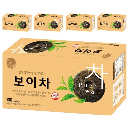 우리차 보이차, 600mg, 100개입, 5개, 0.6g