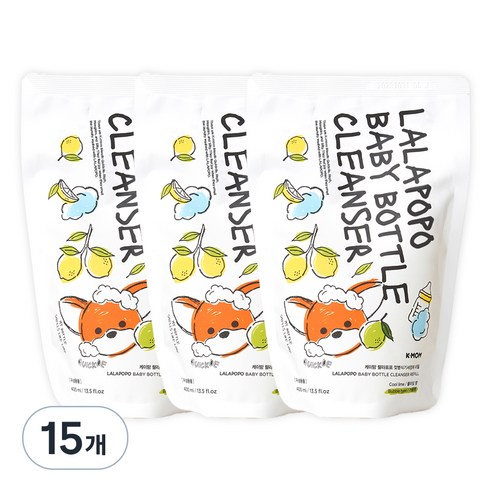 케이맘 랄라포포 유아용 젖병식기세정제 거품형 리필 쿨라임향, 400ml, 15개