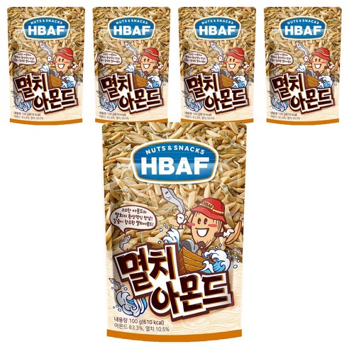 HBAF 바프 멸치 아몬드, 100g, 5개