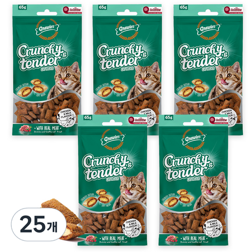 놀러즈 크런치 앤 텐더 고양이 간식, 혼합(닭고기/우유), 65g, 25개