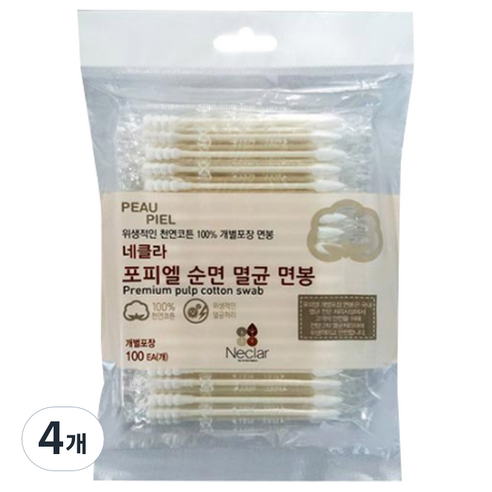 네클라 포피엘 순면 멸균 면봉, 100개입, 4개
