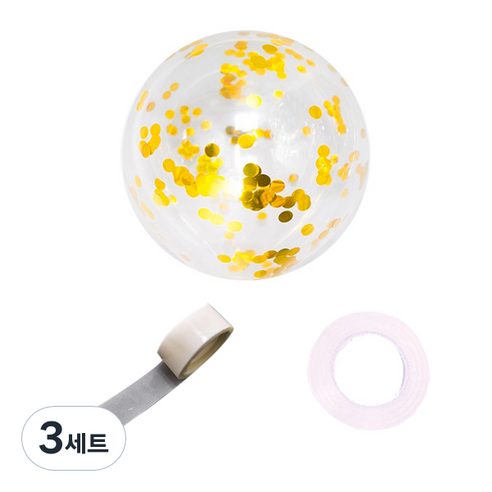 파티쇼 컨페티 꽃가루 풍선 30p + 컬링리본 30m + 테이프 100p 세트, 메탈라운드골드(컨페티), 3세트