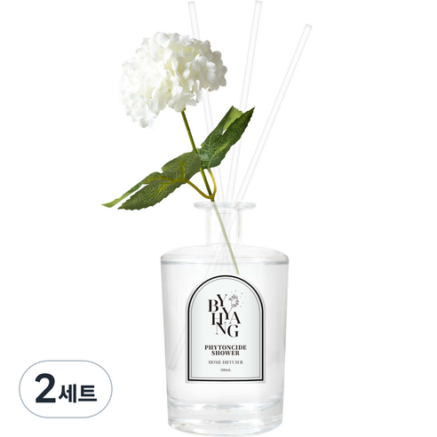 바이향 블루밍 홈 디퓨저 500ml + 조화스틱 + 리드스틱 4p 세트, 피톤치드샤워, 2세트