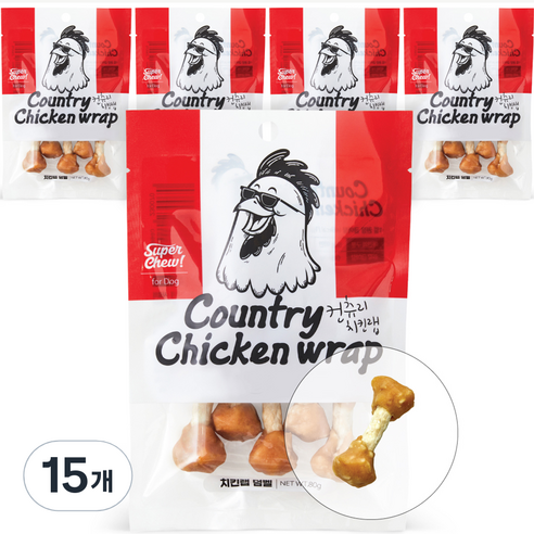 슈퍼츄 강아지 컨츄리 치킨랩 덤벨 간식, 치킨맛, 80g, 15개