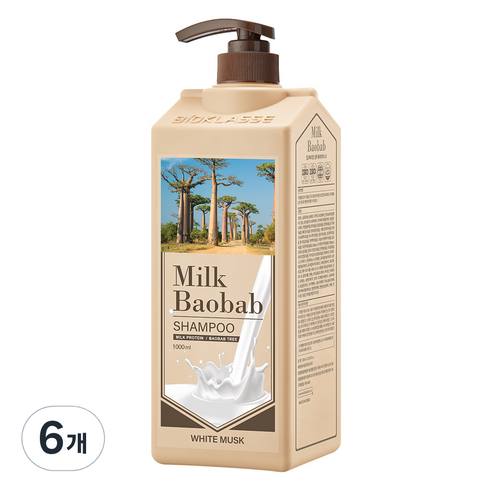 비오클라쎄 밀크바오밥 샴푸 화이트머스크향, 1000ml, 6개