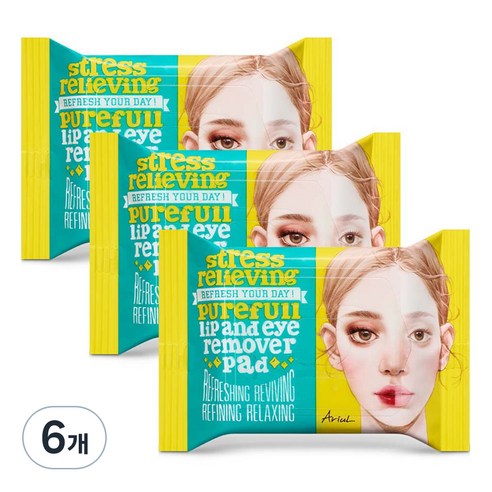 아리얼 스트레스 릴리빙 립앤아이 리무버 패드 30p, 55g, 6개