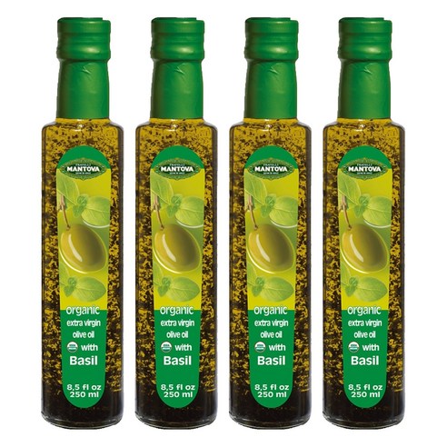 만토바 오가닉 엑스트라 버진 바질 올리브 오일, 250ml, 4개