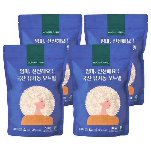 모던구루 엄마 신선해요 국산 유기농 오트밀, 500g, 4개