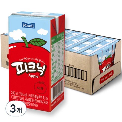 매일유업 피크닉 사과맛, 200ml, 72개