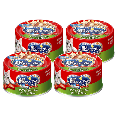 유니참긴노스푼 고양이 간식캔, 혼합맛(참치/가다랑어포맛), 70g, 4개