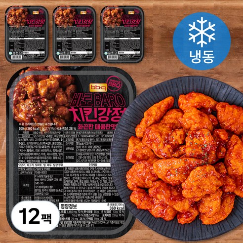 비비큐 바로 치킨강정 매콤한맛 (냉동), 200g, 12팩
