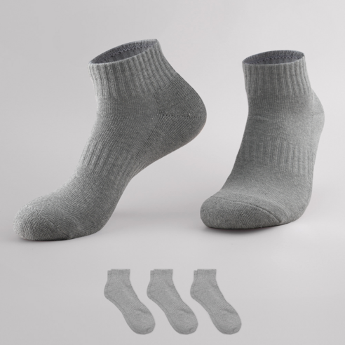 삭피엔스 데오프레시 쿠션 스포츠 단목 밴드 양말 3켤레 세트, 그레이, 그레이, 그레이, 1세트