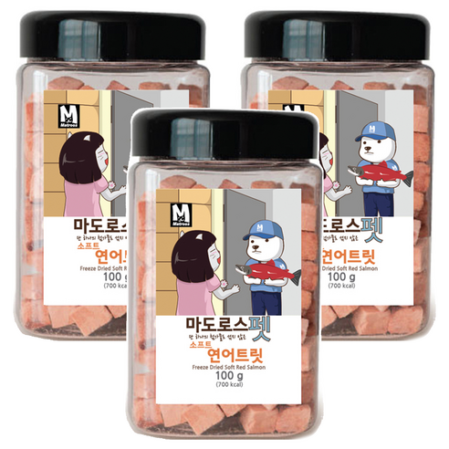 마도로스펫 반려동물 동결건조 간식, 소프트연어, 100g, 3개