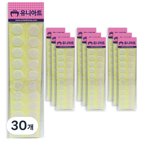 유니아트 원형찍찍이 20mm 흰색, 30개