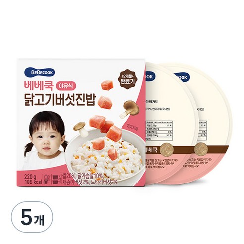 베베쿡 완료기 닭고기버섯진밥 실온이유식 2p, 혼합맛(닭고기/버섯), 220g, 5개