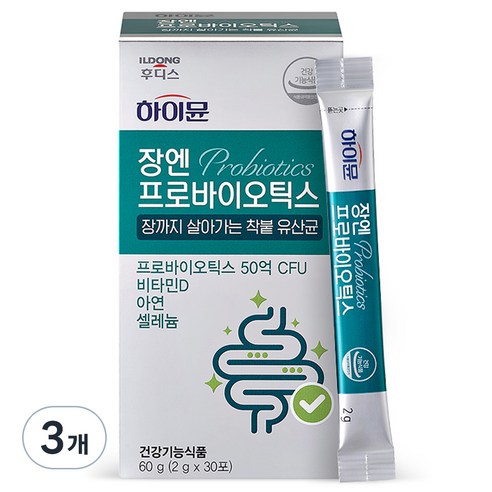 하이뮨 장엔 프로바이오틱스 장까지 살아가는 착붙 유산균 60g, 30회분, 3개
