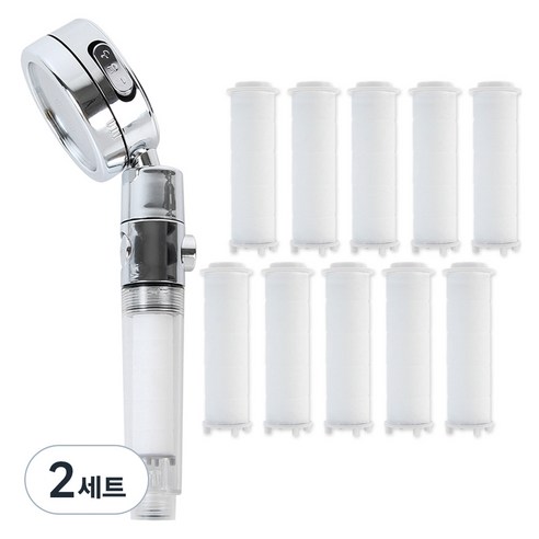 홈다움 폭풍수압 3단조절 온오프 다기능 샤워기 헤드 + 필터 10p세트, 2개, 화이트