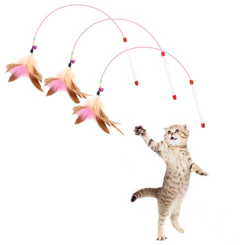 아리코 고양이 낚시대 깃털 와이어 장난감, 혼합 색상, 3개입