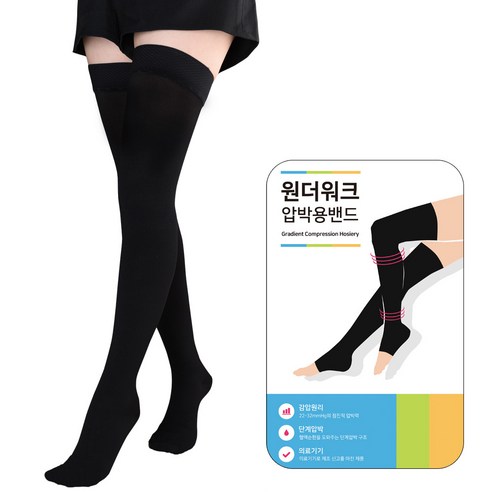 원더워크 의료용 압박용밴드 발막힘 블랙, 1개, 허벅지형