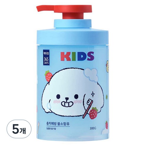 메디안 365 데이즈 어린이 펌핑 치약 레드베리민트향, 300g, 5개