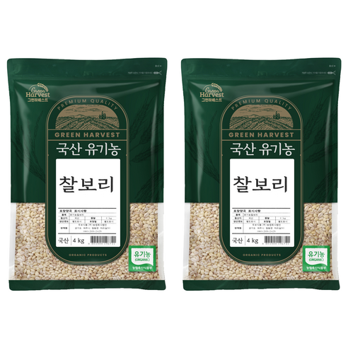 그린하베스트 국산 유기농 찰보리, 4kg, 2개