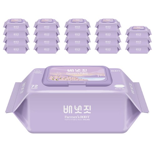 배냇짓 파머스루트 바이올렛70 아기 물티슈 캡형, 72매, 20팩