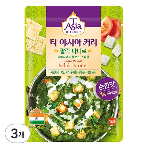 티아시아키친 팔락 파니르 커리, 170g, 3개