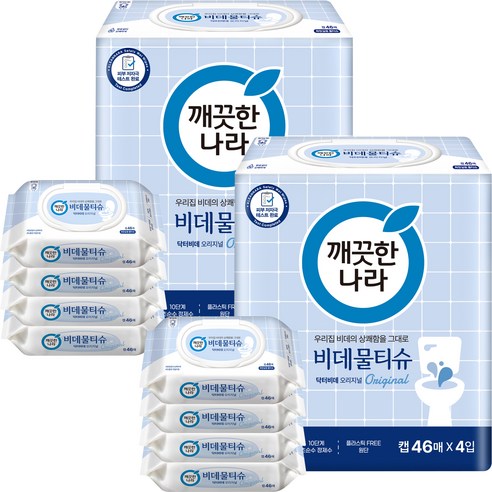 깨끗한나라 닥터비데 화장실용 물티슈 캡형, 55g, 46매, 8개