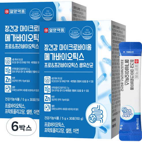 일양약품 장건강 마이크로바이옴 메가바이오틱스 프로 프리바이오틱스 생유산균 60포, 6박스, 150g