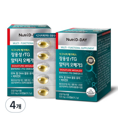 뉴트리디데이 장용성 rTG 알티지 오메가3 메가렉스, 60정, 4개