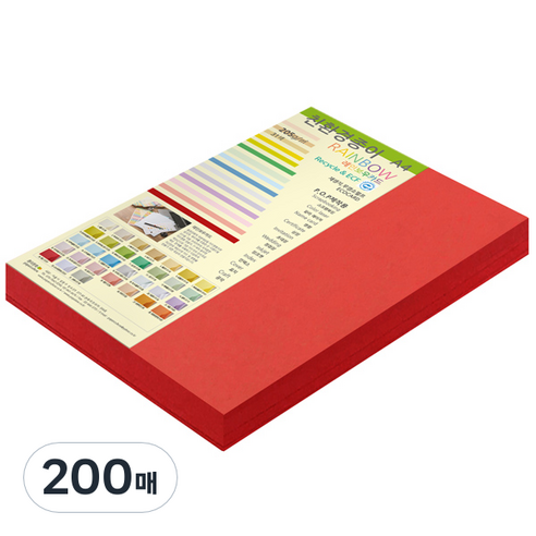 종이문화 두꺼운양면카드지 레인보우카드 No.29 레드, A4, 200매