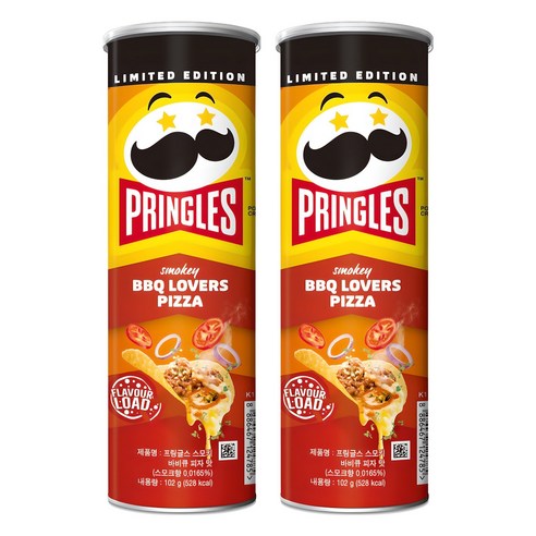 프링글스 감자스낵 스모키 바비큐 피자맛, 102g, 2개