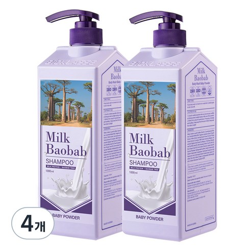 밀크바오밥 샴푸 베이비파우더향, 1L, 4개