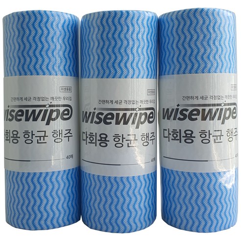 와이즈와이프 다회용 향균 롤행주, 40개입, 3개 
주방잡화