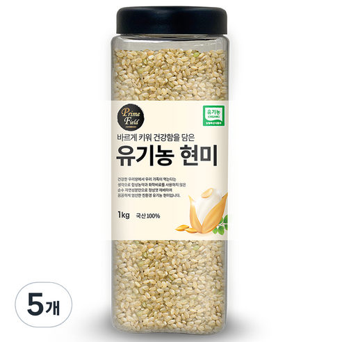 Prime Field 유기농 현미, 1kg, 5개