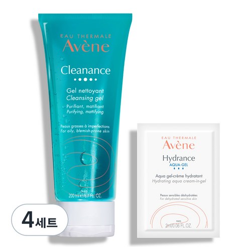 아벤느 클리낭스 클렌징 젤 200ml + 아쿠아 크림 인 젤 2ml, 4세트