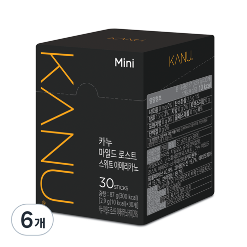 카누 마일드 로스트 스위트 아메리카노 원두커피믹스 미니, 2.9g, 30개입, 6개