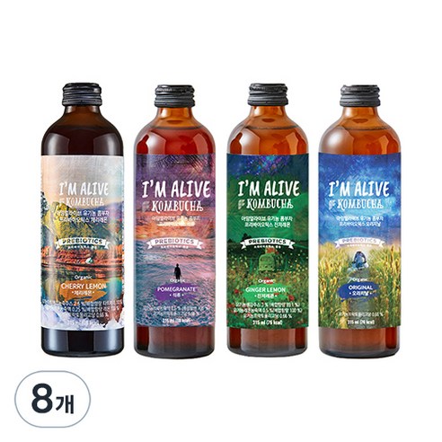 아임얼라이브 콤부차 유리병 315ml x 4종 세트, 8개