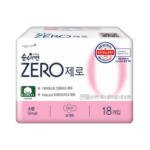순수한면 제로 소형 생리대 날개형, 18개입, 1팩