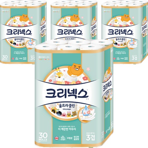 크리넥스 도톰한 천연펄프 3겹 카카오 화장지 30m, 30롤, 4개