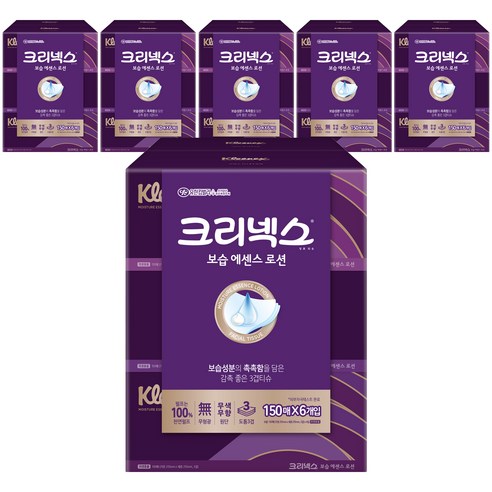 크리넥스 보습에센스 로션 천연펄프 미용티슈 3겹, 6개입, 6팩