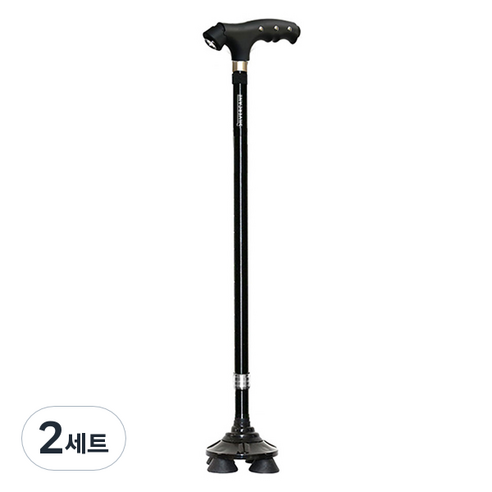 실버케인 각도조절 LED 지팡이 소프트회전 4발 + 기본형 세트, 블랙, 2세트