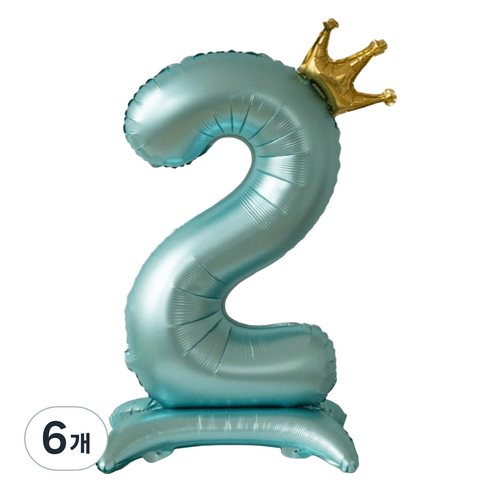 세컨드베스트 크라운 스탠딩 숫자 파티풍선 100cm, 블루 숫자 2, 6개